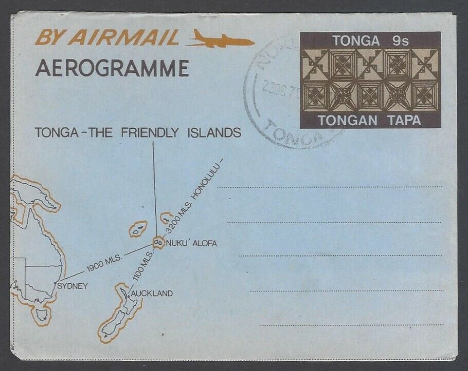 Aop Tonga 9s Aerogramme Airletter Used Fd 1970