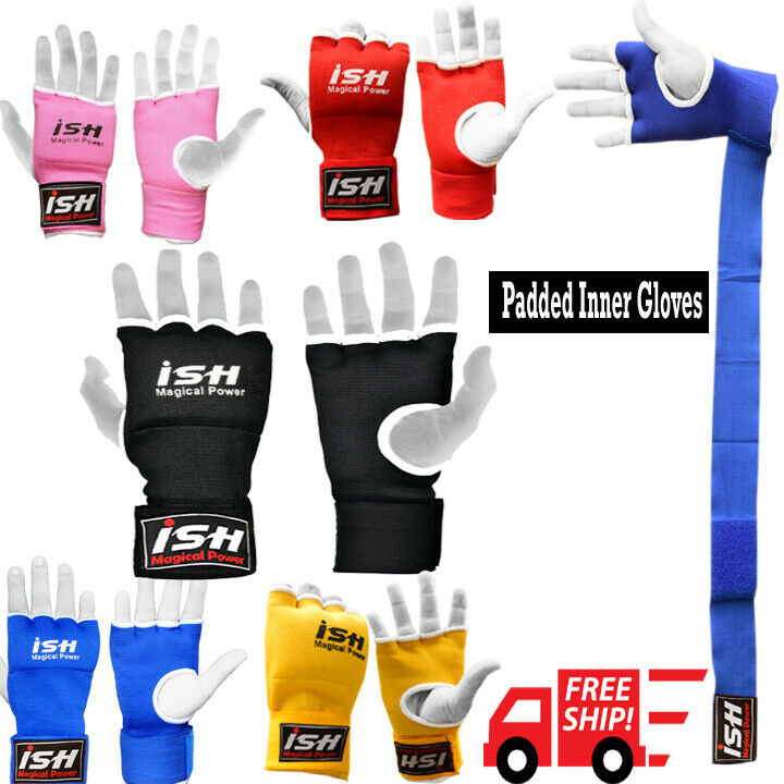 Gel Inner Gloves With Wrist Hand Wraps Padded Mma Boxing Muay Thai Pair